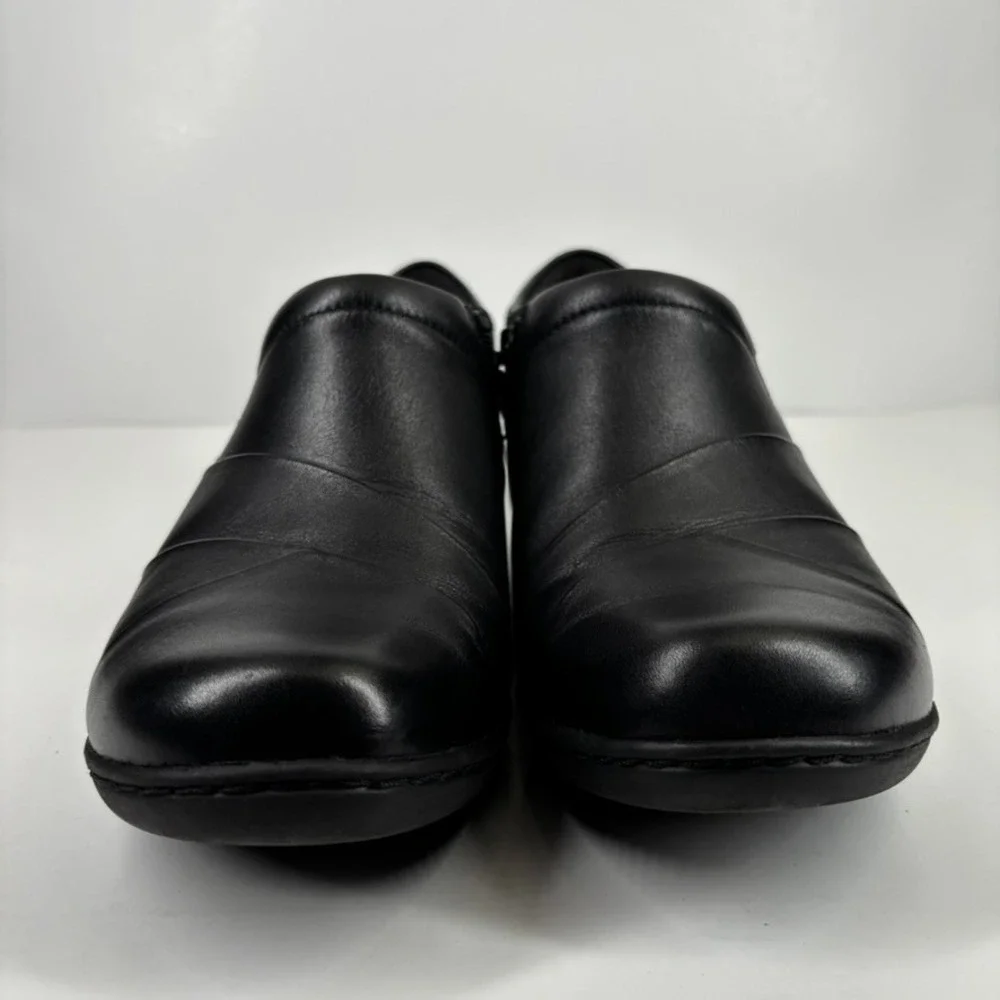 Clarks Channing Ann Women's US 11W Black Leather Comfort‎ Slip-On Wedge Loafers